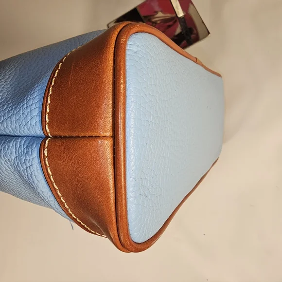Dooney & Bourke Sky Blue and Tan Pebbled Leather Crossbody Bag - Picture 6 of 10